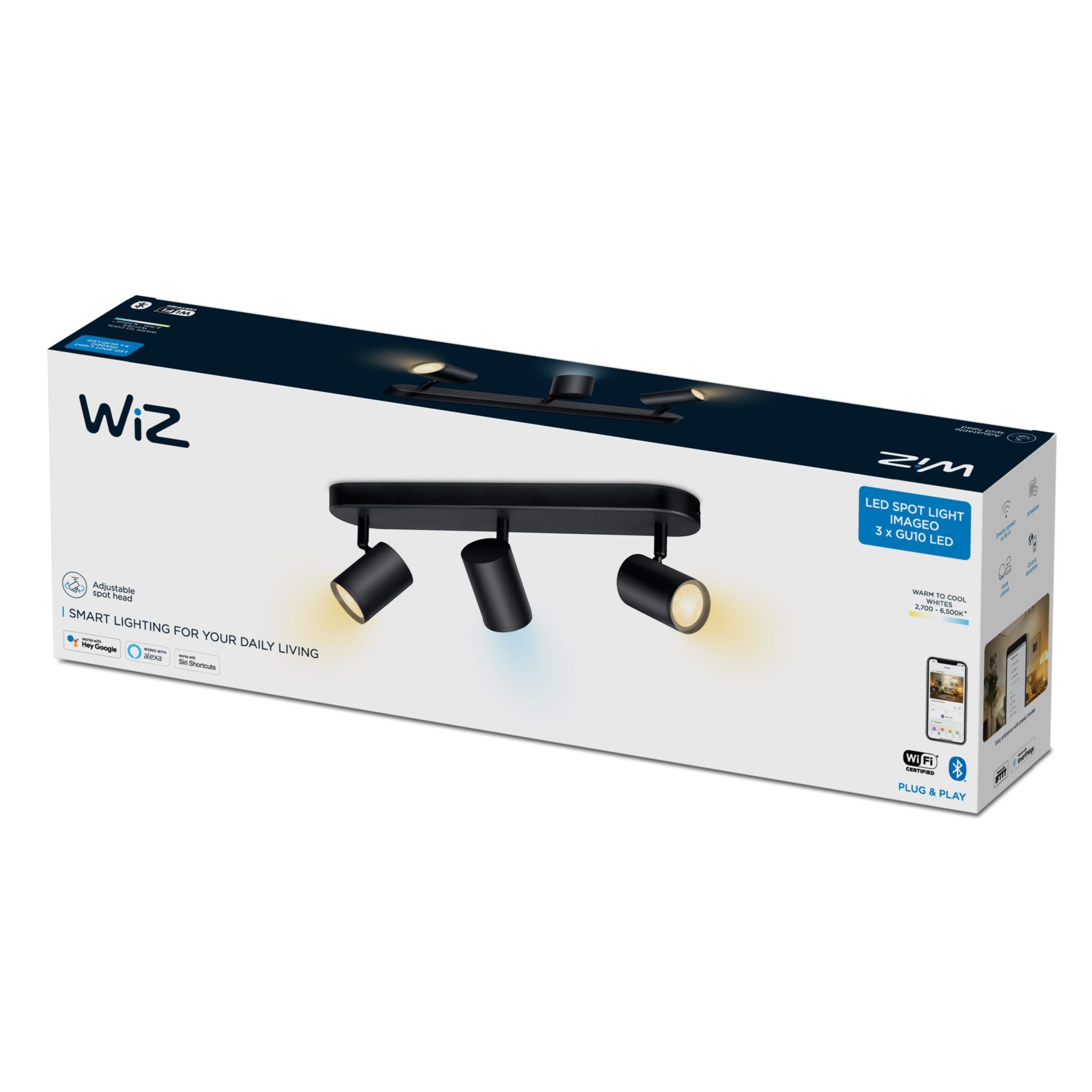 Kohdevalaisin Wiz Imageo Triple GU10, 2700-6500K, Musta | Alk. 89,90 €