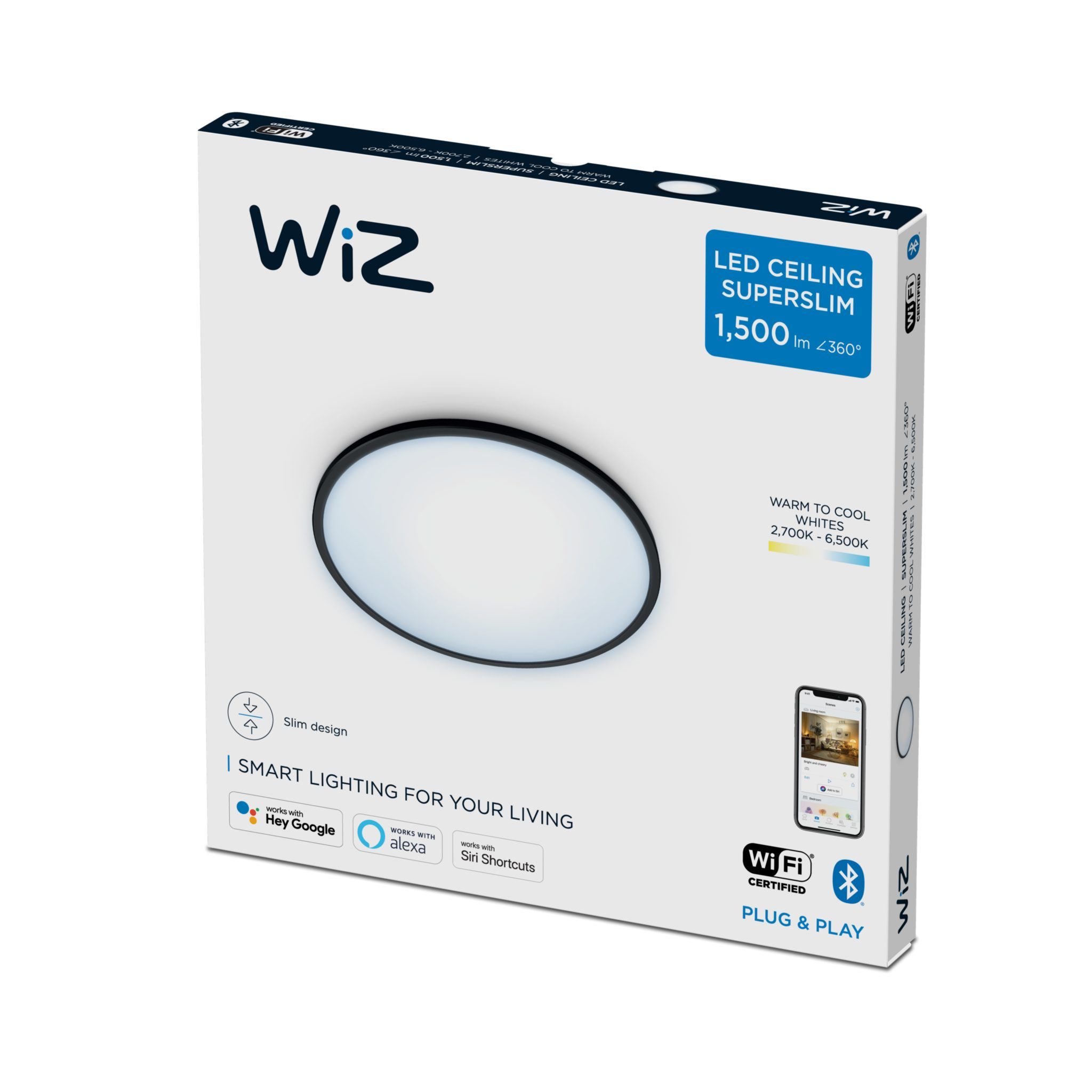 Plafondi Wiz Superslim 16W, 2700-6500K, Musta