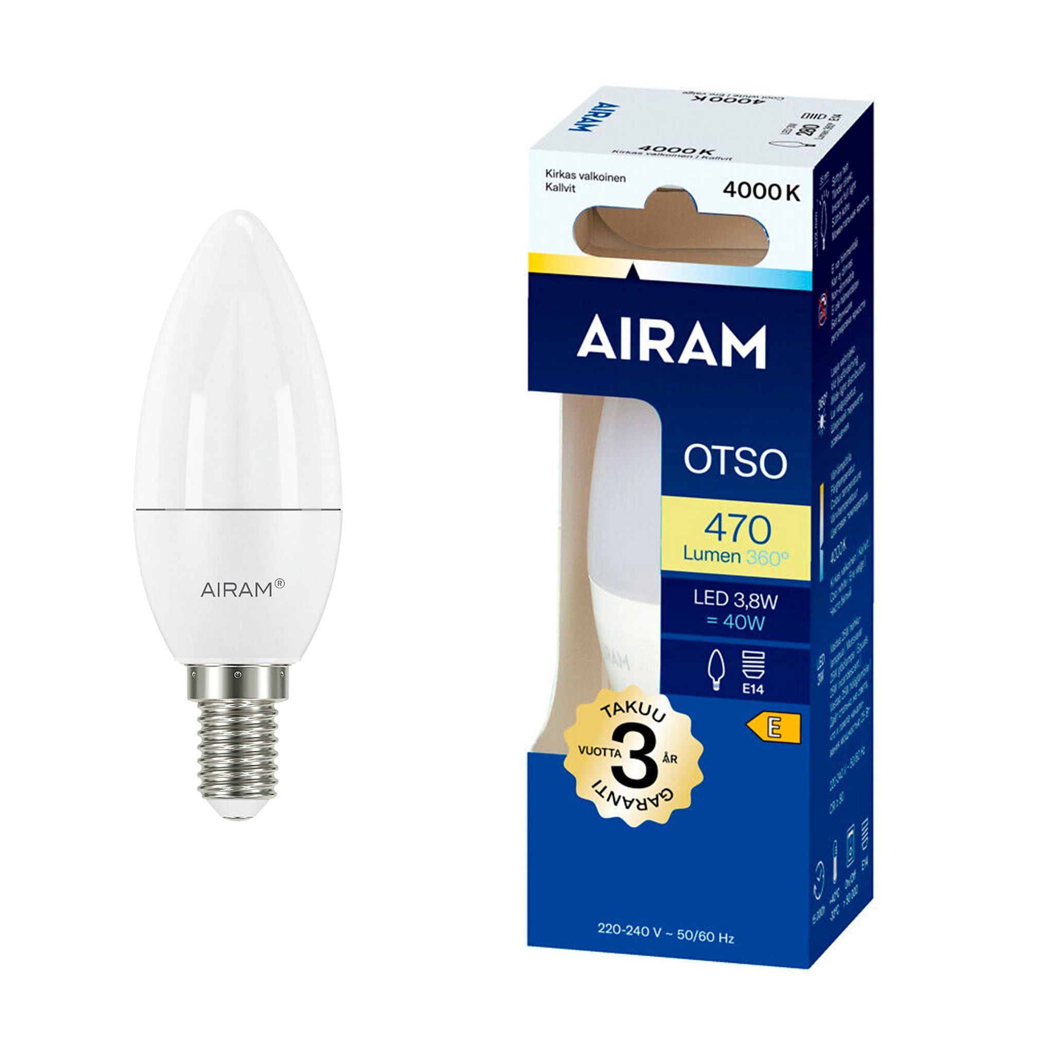 Led-lamppu Airam E14 Candle, 4000K, 3.8 W / 280 lm | Alk. 2,90 €