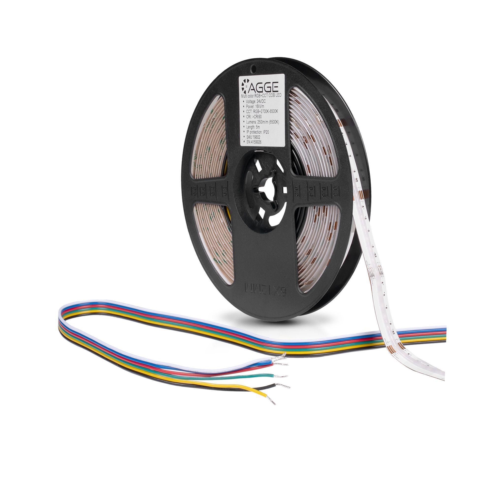 LED-nauha AGGE COB 24V RGB+CCT - 16W/m / 2700-6500K / IP20/IP65, 500 cm / IP65 (kosteat tilat) | Alk. 114,90 €