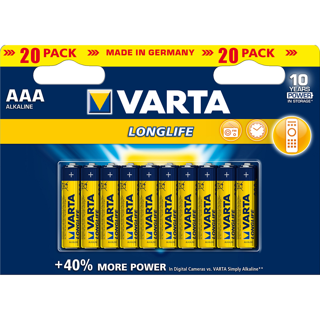 AAA-batteri VARTA Long Life, 20 st