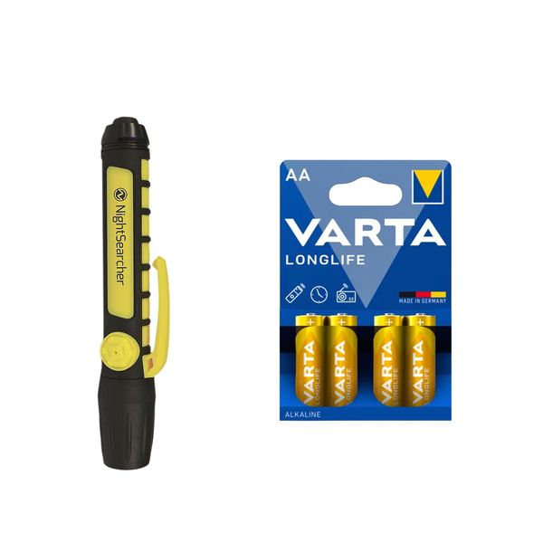 ATEX-lommelykt NIGHTSEARCHER Sigma PL Penlight - 67 lm / 14 cm / 2 x AA, Nightseacher Sigma PL Penlight + 4 stk. Varta Long Life AA-batterier