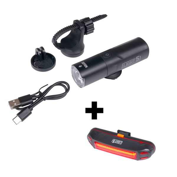 Pyöränvalo Light5 NB600 - 600 lm / Ladattava, Etuvalo + Light5 Streak-takavalo