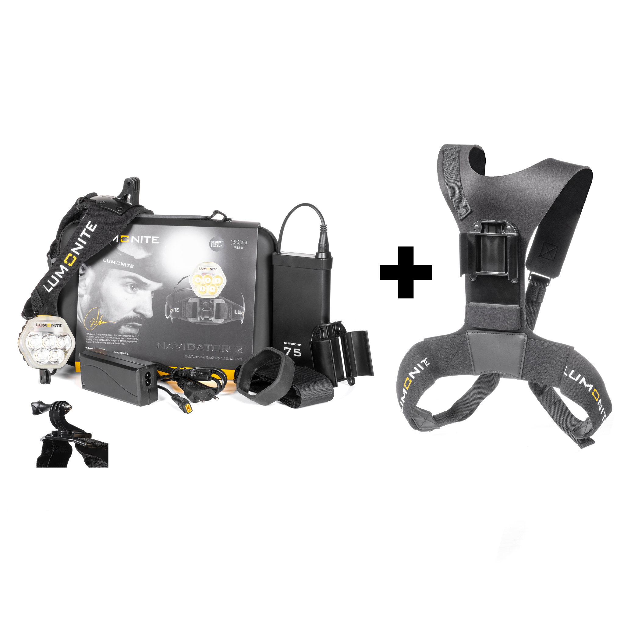 Cykelhjälmslampa LUMONITE® Navigator2, 3864 lm, Standard-paket + Batterisele
