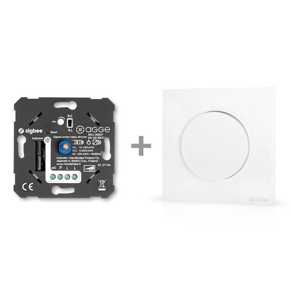 Dimmer AGGE Universal Rotary Dimmer Zigbee - RC/RL / 200W, Dimmer + Cover plate afbeelding