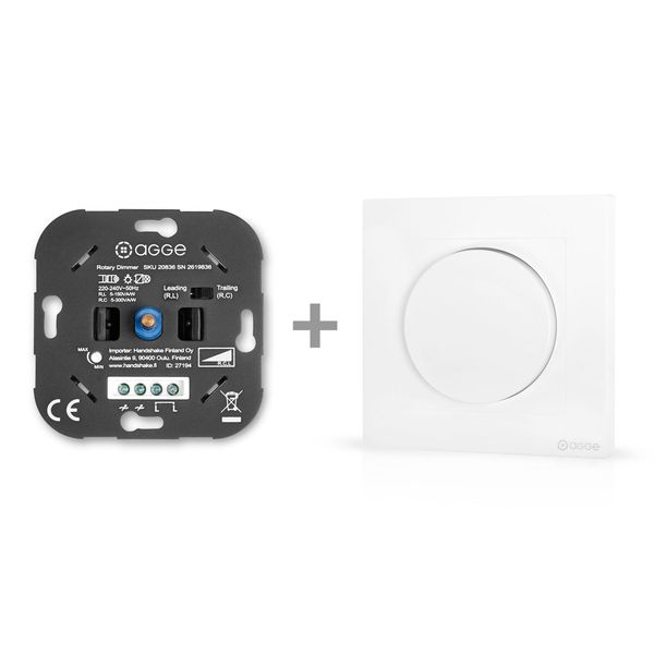 Dimmer AGGE Universal Rotary Dimmer - RC/RL / 300W, Dimmer + Cover plate afbeelding
