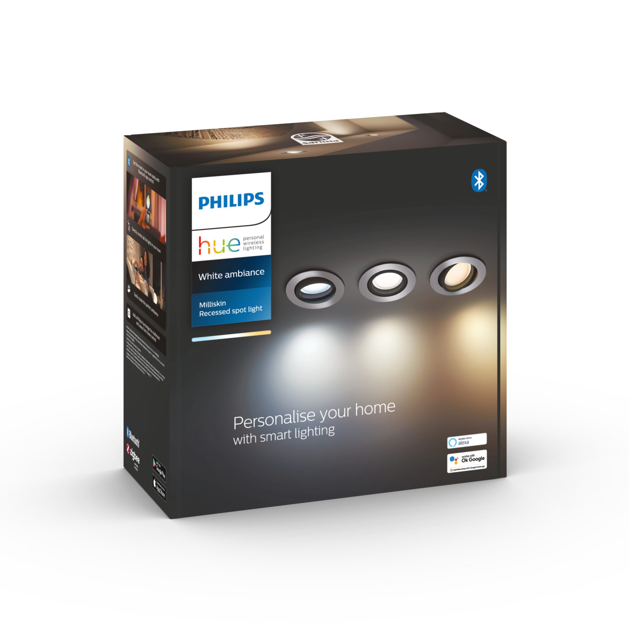 Alasvalo Philips Hue Milliskin Round 5W, 350 lm, 3 kpl / Alumiini