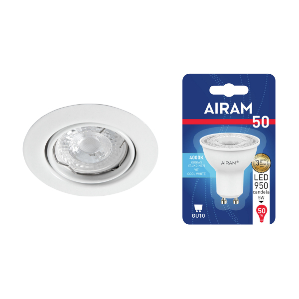 Downlight Monteringsramme AIRAM Lucca II, GU10, Monteringsramme + Pære (4000K / 5 W)