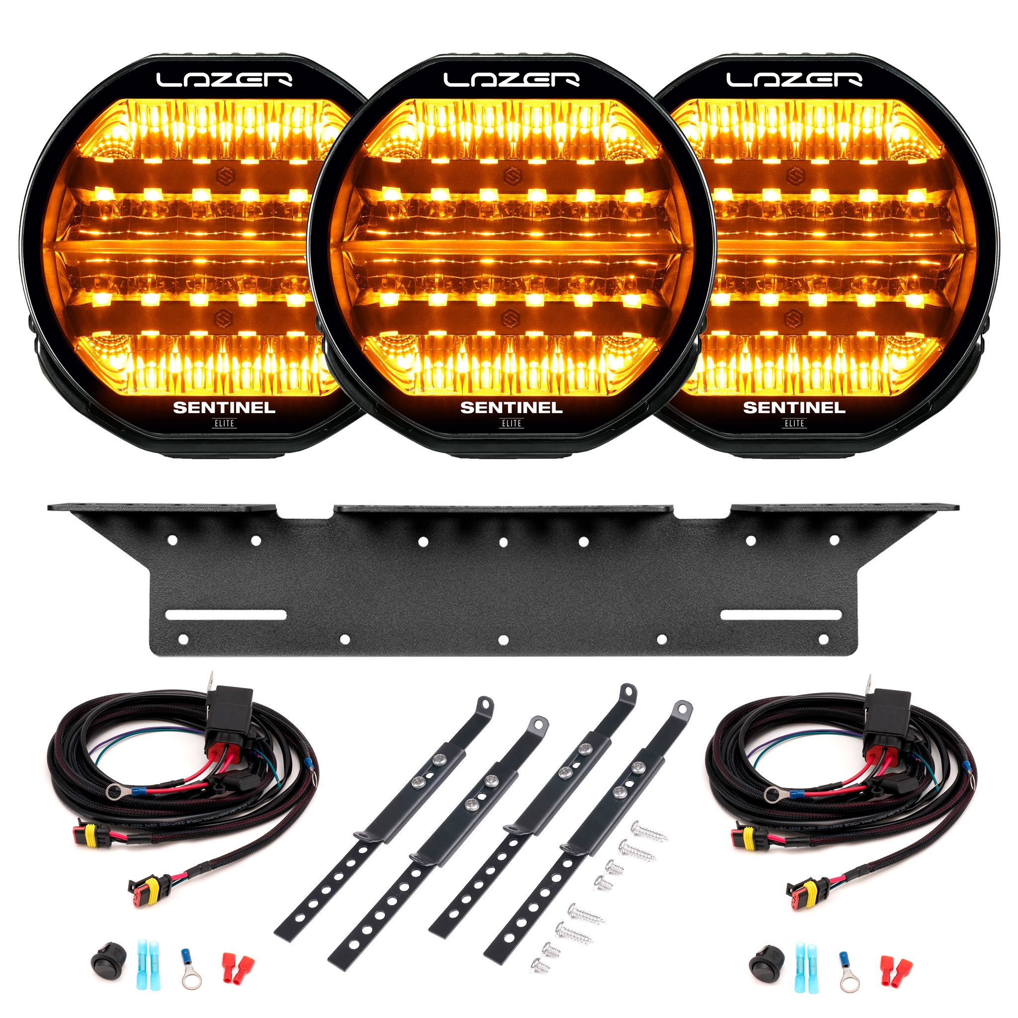 Auxiliary light Lazer Sentinel 9 Elite Gen2 - Round / 23 cm / 145W / Ref. 20, 3 pcs - Complete set afbeelding