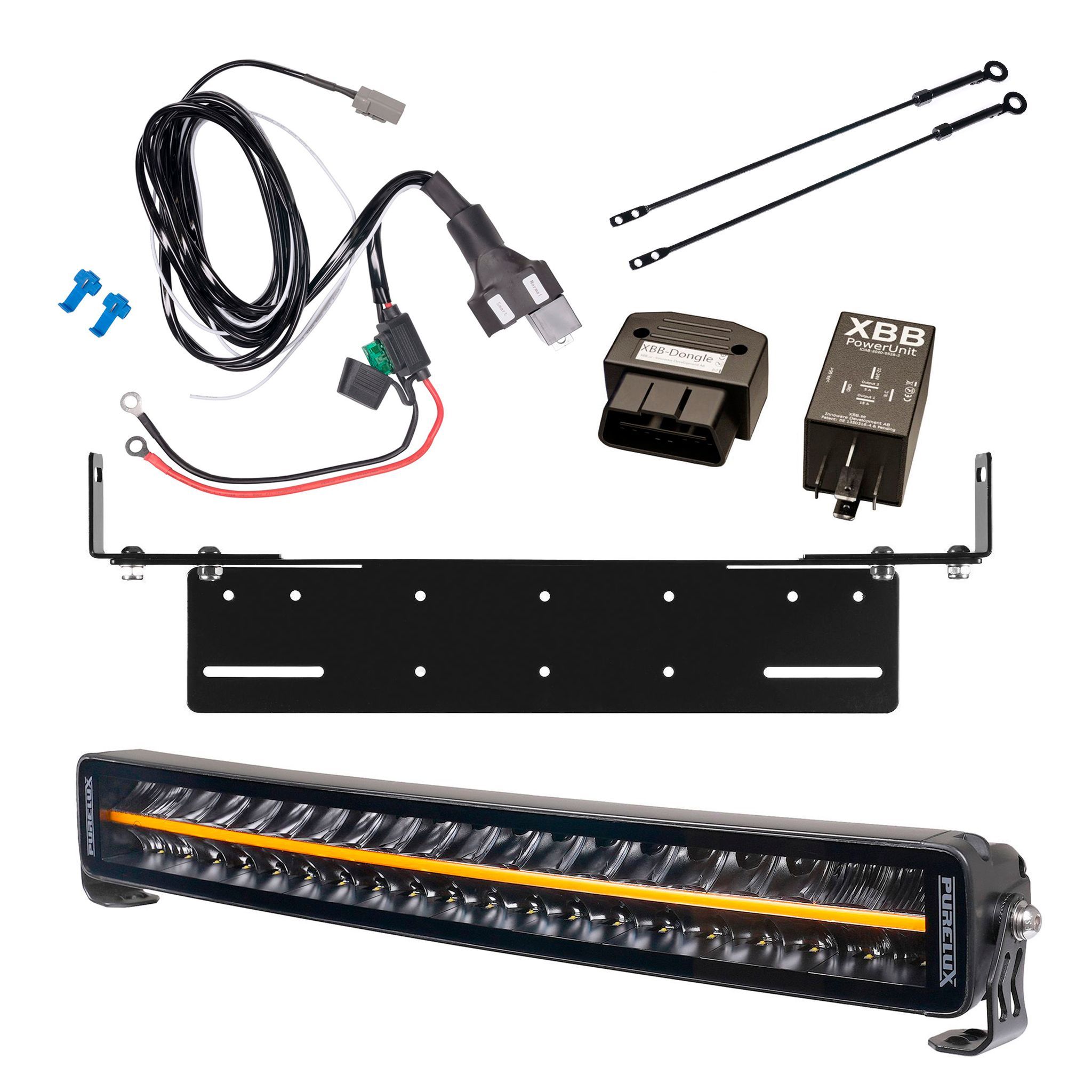 Led bar Purelux Black Boost C560 Gen3 - Curved / 56 cm / 200W / Ref. 50, 1 pc - Complete set with flush mounting bracket + XBB OBD Dongle&PowerUnit connection relay afbeelding