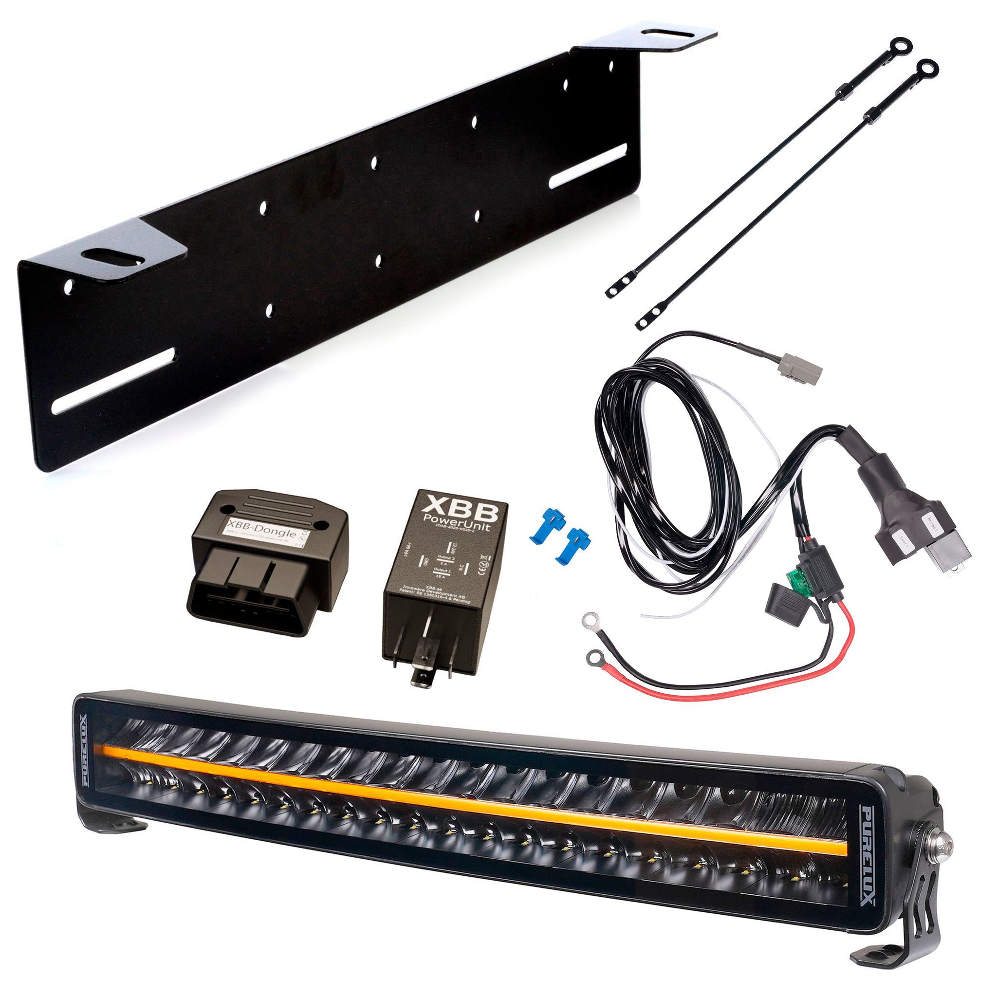 Led bar Purelux Black Boost C560 Gen3 - Curved / 56 cm / 200W / Ref. 50, 1 pc - Complete set + XBB OBD Dongle&PowerUnit connection relay afbeelding