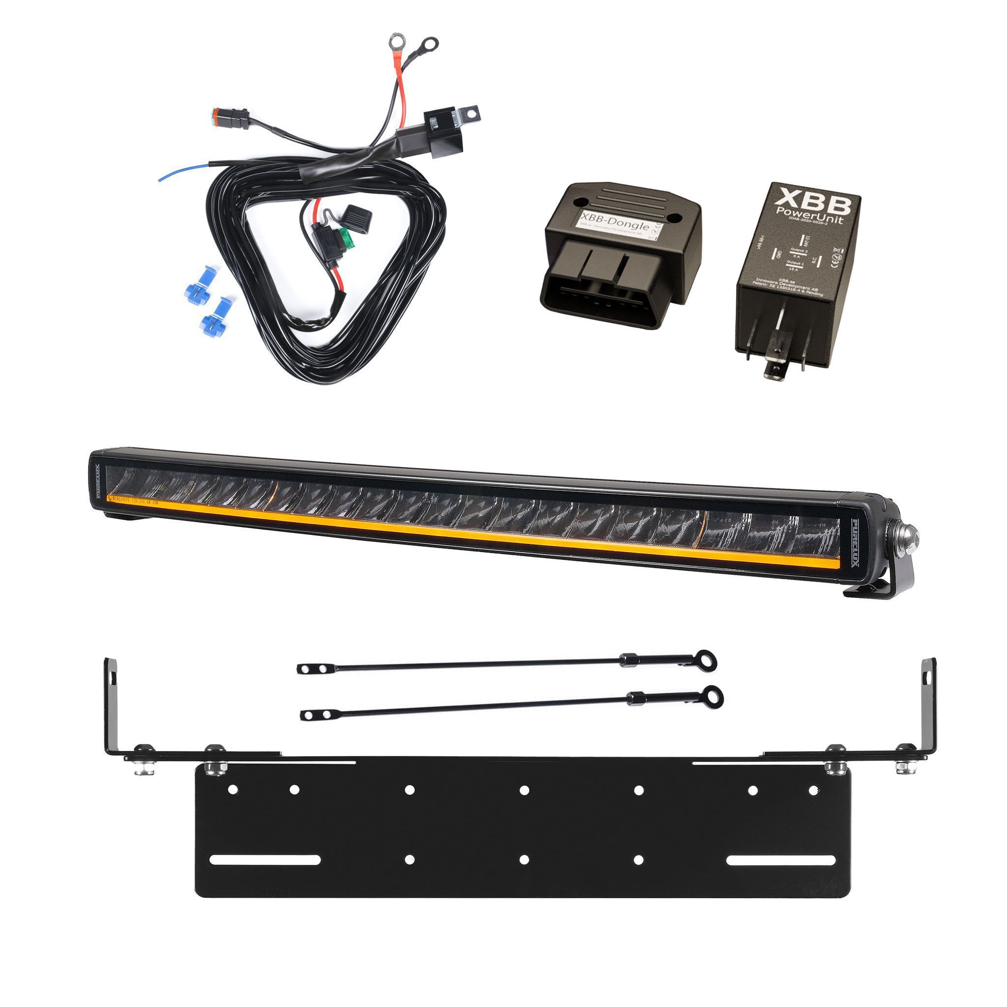 Led bar Purelux Black X-Slim C520 Gen3 - Curved / 52 cm / 105W / Ref. 37.5, 1 pc - Complete set with flush mounting bracket + XBB OBD Dongle&PowerUnit connection relay afbeelding