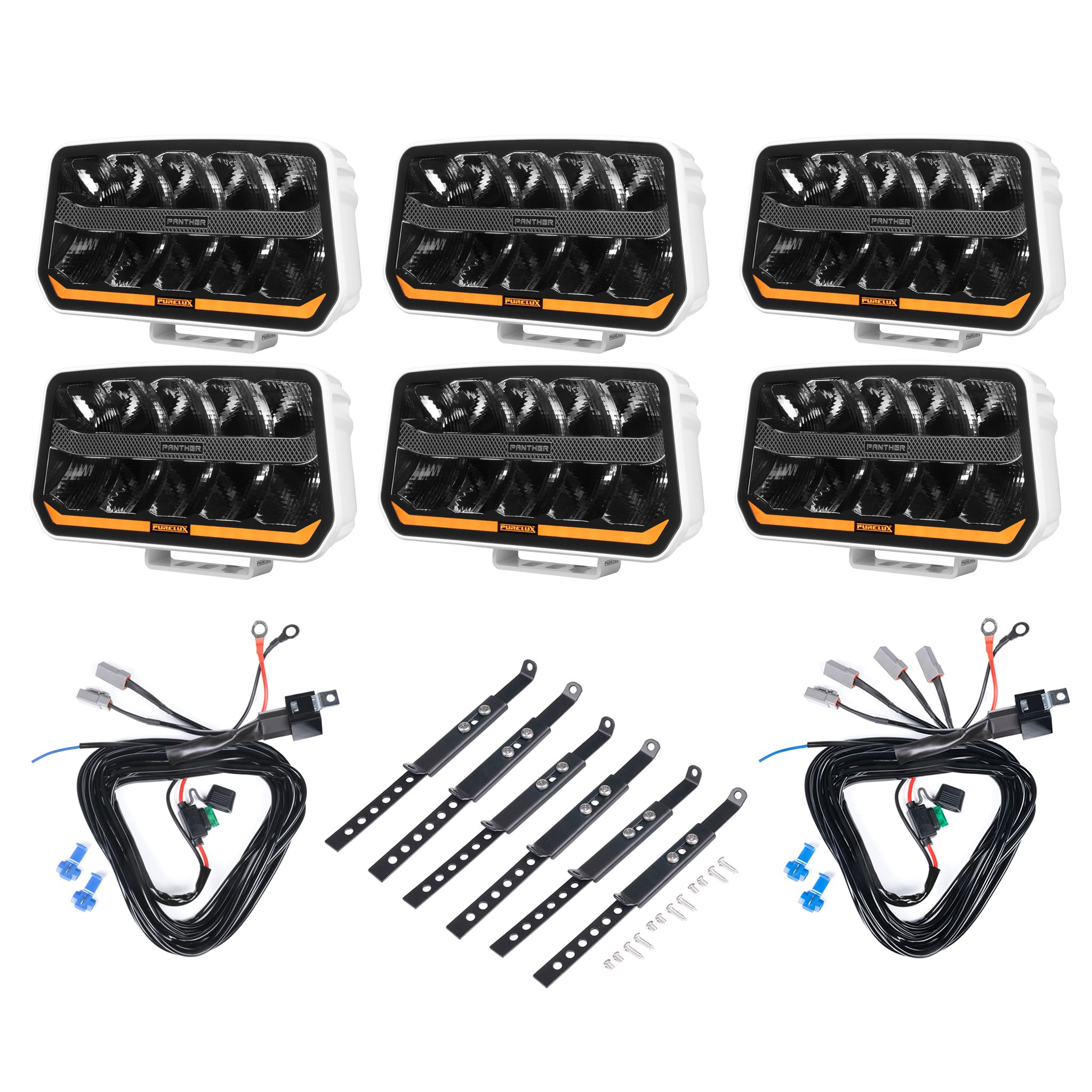 Auxiliary light Purelux Panther 11 White - Rectangle / 24 cm / 170W / Ref. 20, 6 pcs + Wiring harness afbeelding