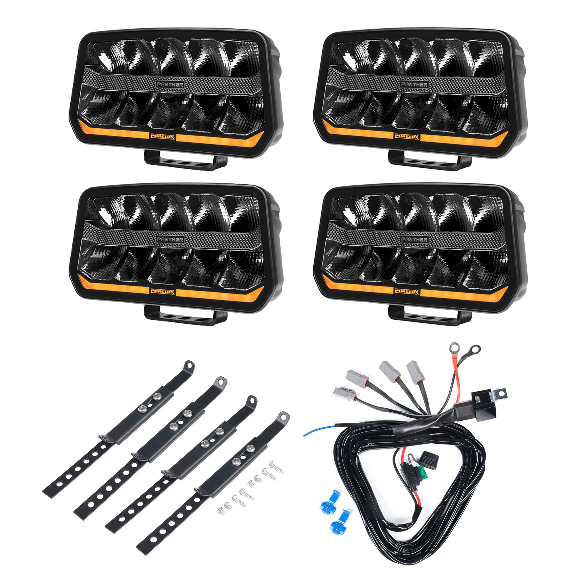 Auxiliary light Purelux Panther 11 - Rectangle / 24 cm / 170W / Ref. 20, 4 pcs + Wiring harness afbeelding