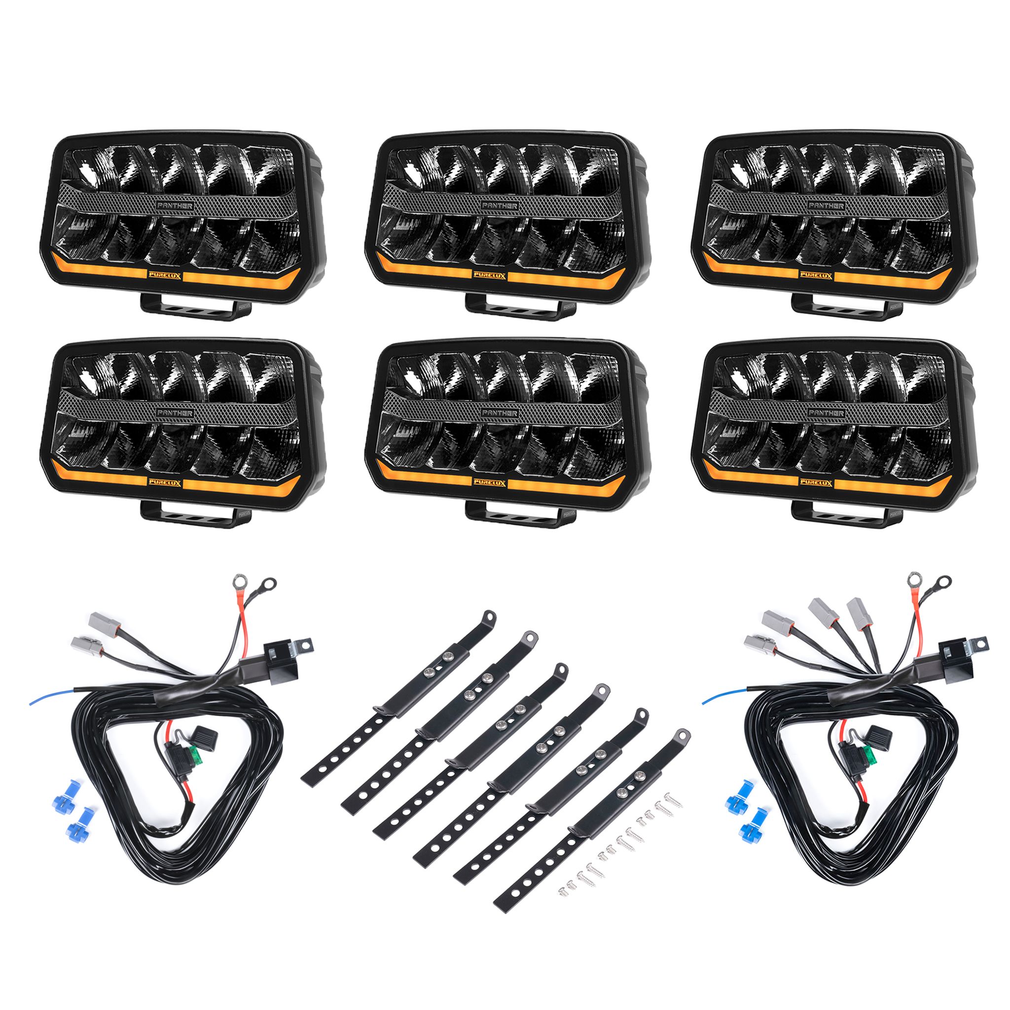 Auxiliary light Purelux Panther 11 - Rectangle / 24 cm / 170W / Ref. 20, 6 pcs + Wiring harness afbeelding