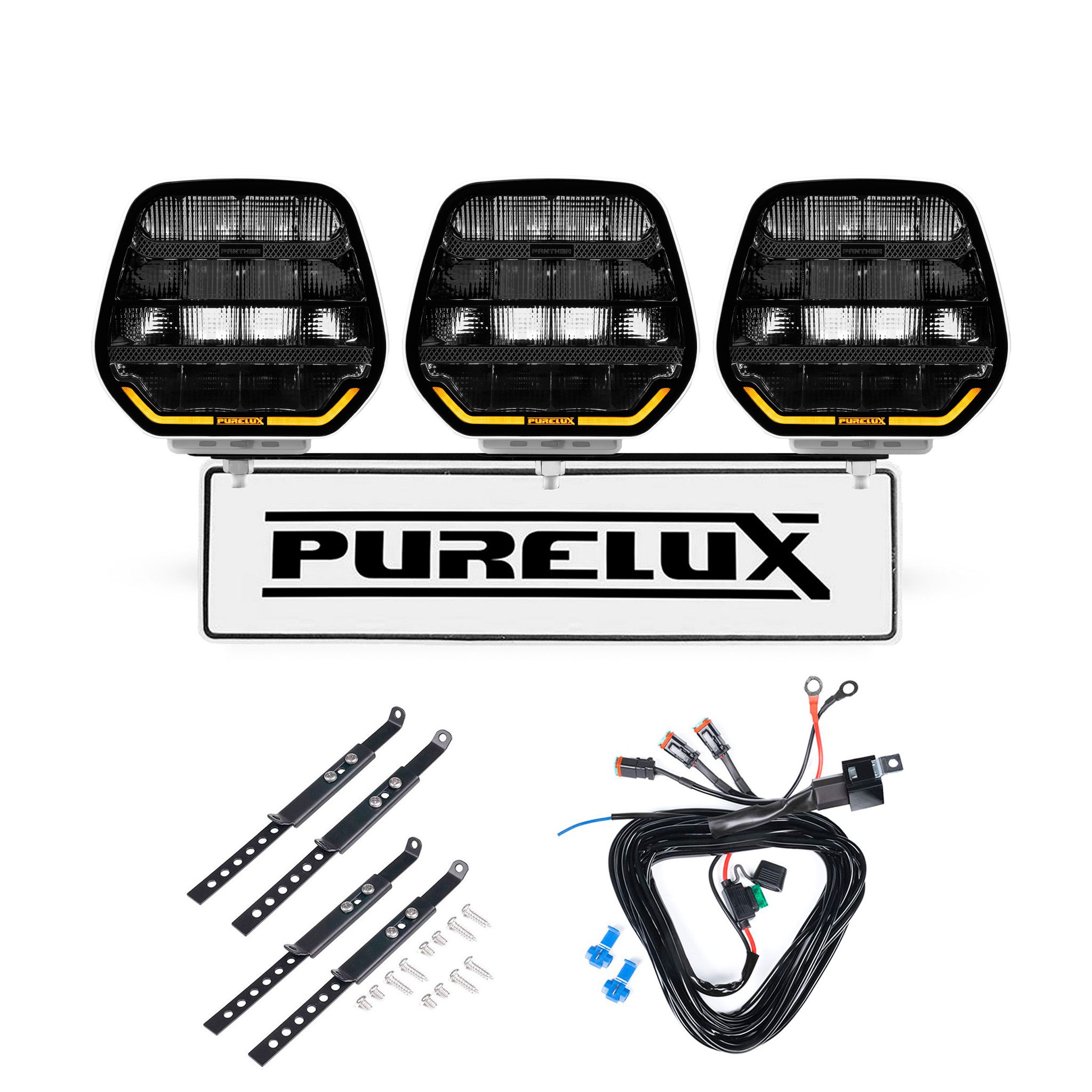 Auxiliary light Purelux Panther 7 White - Round / 18 cm / 128W / Ref. 20, 3 pcs - Complete set afbeelding