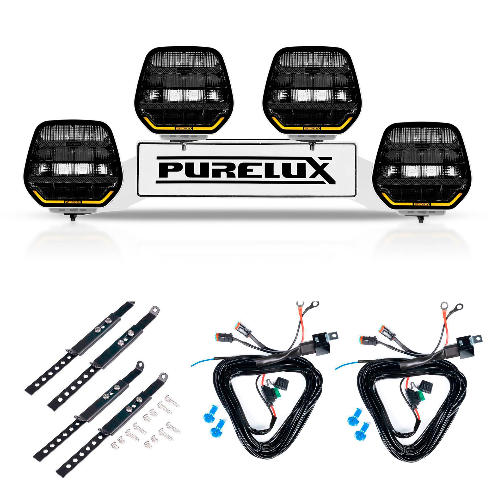 Auxiliary light Purelux Panther 7 White - Round / 18 cm / 128W / Ref. 20, 4 pcs - Complete set (WRC) afbeelding