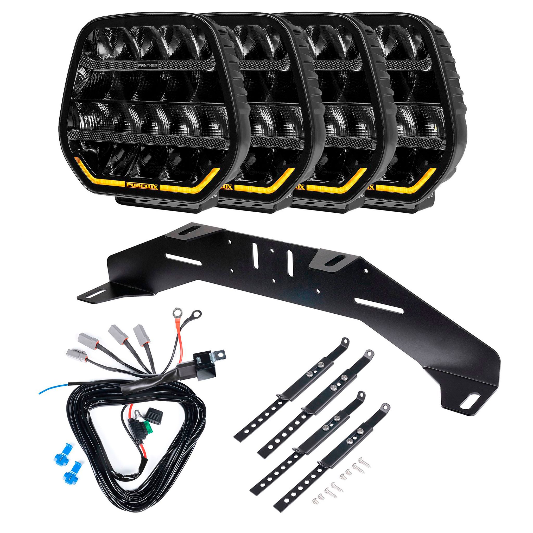 Lisävalo Purelux Panther 9 - Pyöreä / 23 cm / 210W / Ref. 25, 4 kpl - Täydellinen setti (WRC)