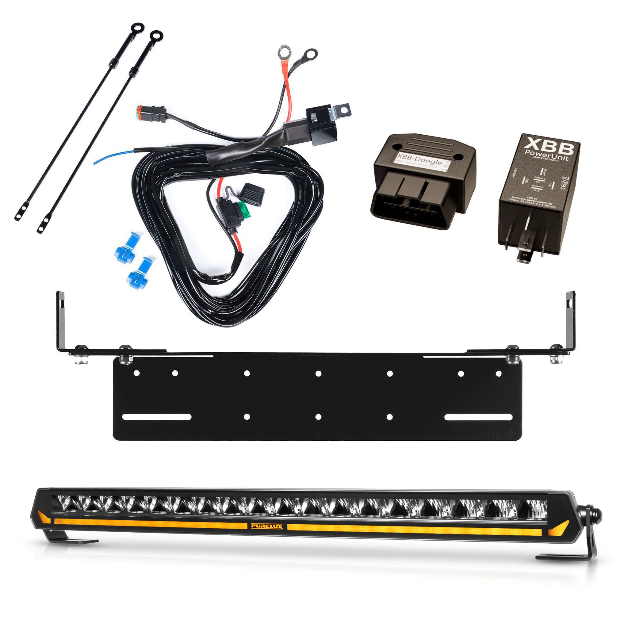 Lisävalo Purelux Panther Aero C540 - Kaareva / 54 cm / 108W / Ref. 25, 1 kpl - Täydellinen setti uppoasennustelineellä + XBB OBD Dongle&PowerUnit -kytkentärele | Alk. 404,90 €