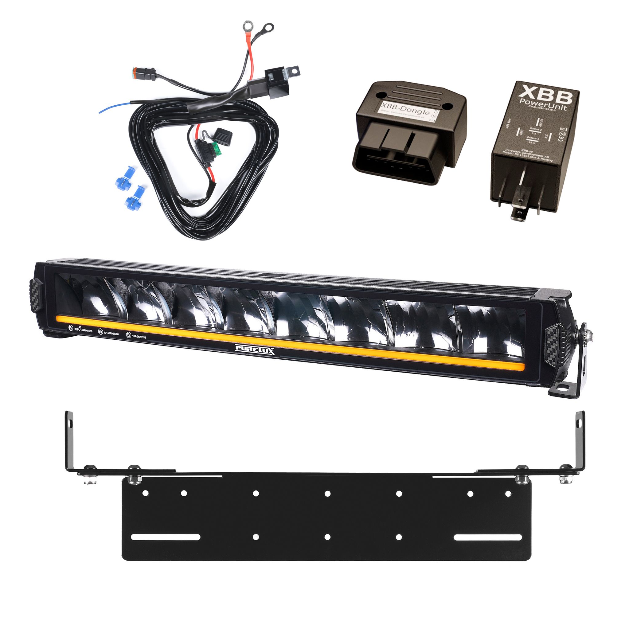Additional light Purelux Road Curve C550 - Curved / 55 cm / 120W / Ref. 40, 1 pc - Complete set with flush mounting bracket + XBB OBD Dongle&PowerUnit switching relay afbeelding