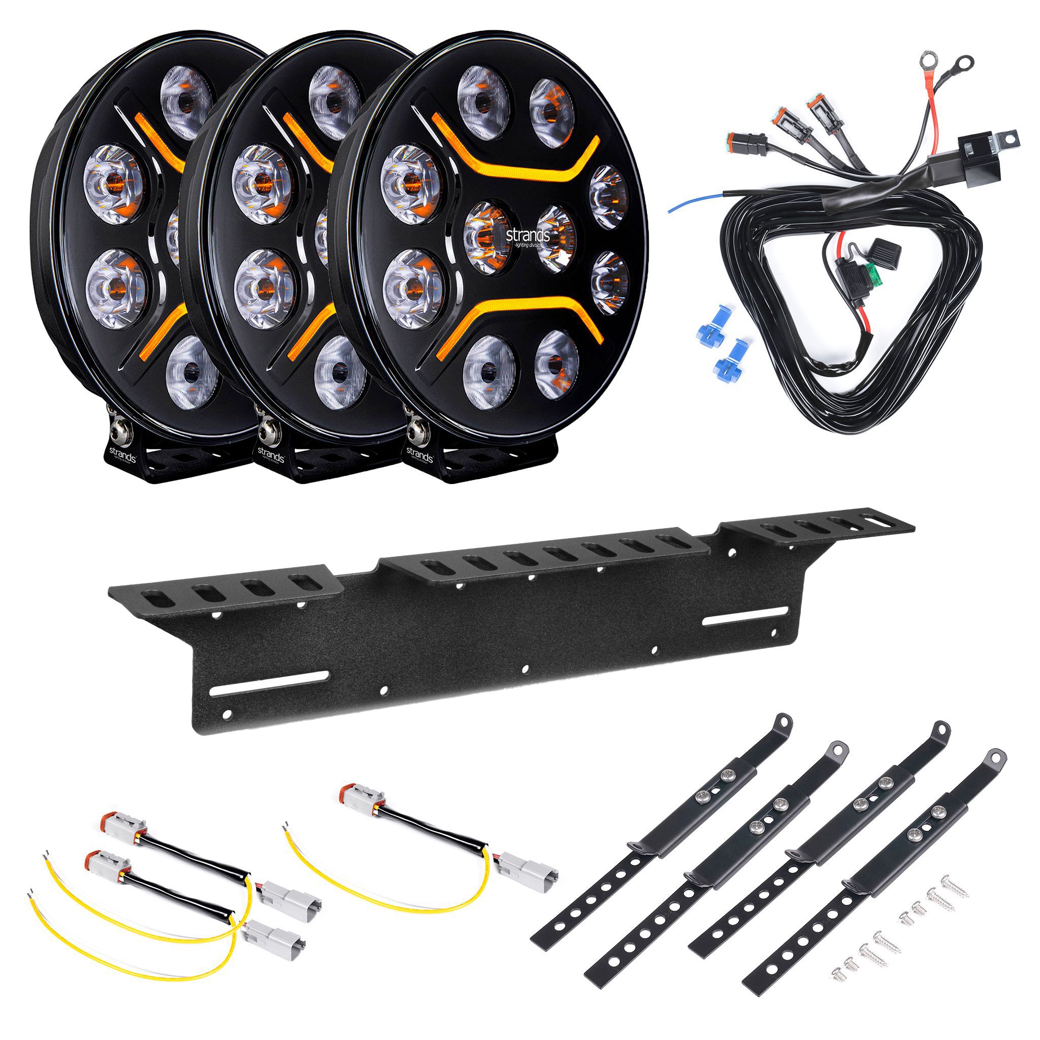 Auxiliary light Strands Dark Knight Intense 9 V2 - Round / 22 cm / 150W / Ref. 45, 3 pcs - Complete set afbeelding