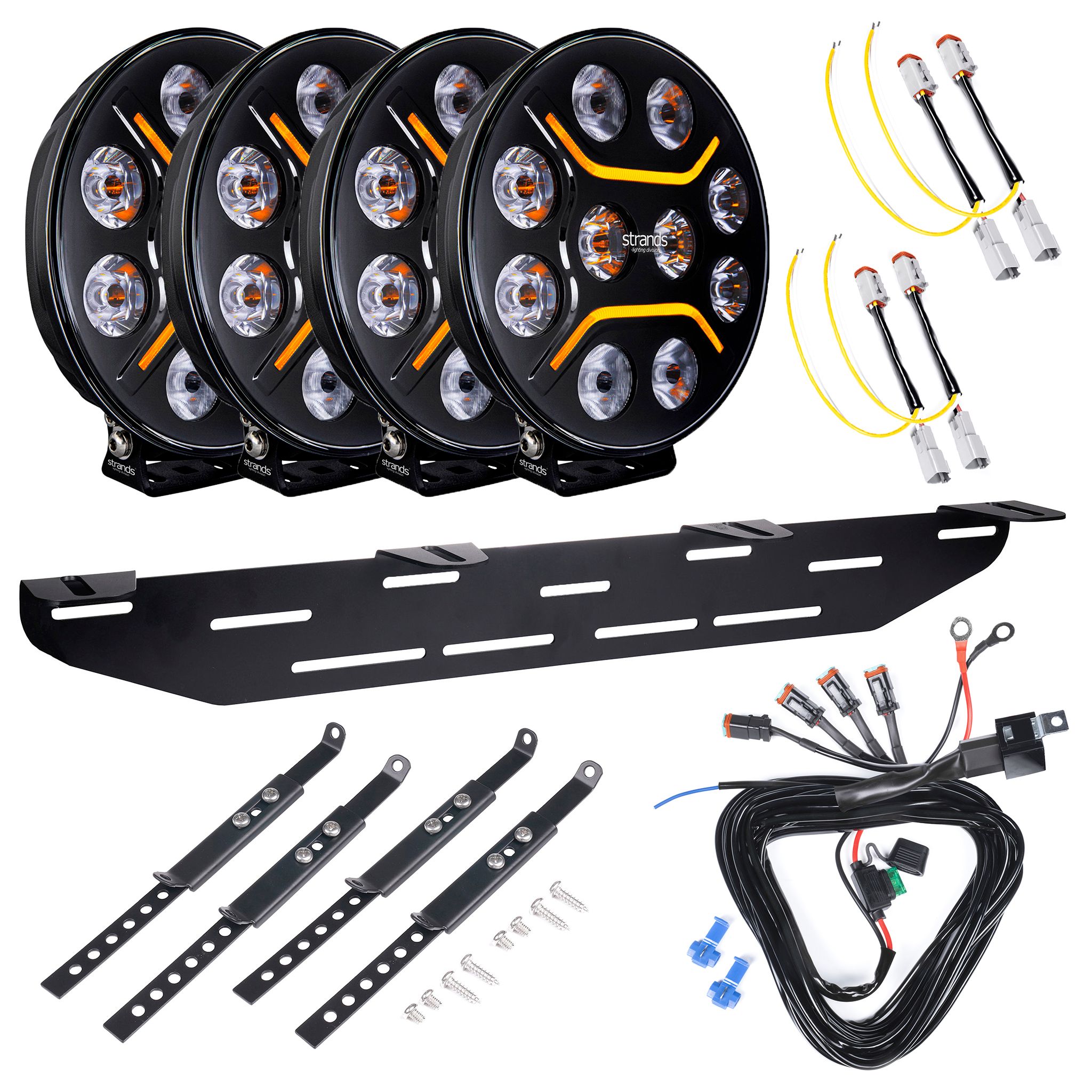 Auxiliary light Strands Dark Knight Intense 9 V2 - Round / 22 cm / 150W / Ref. 45, 4 pcs - Complete set afbeelding