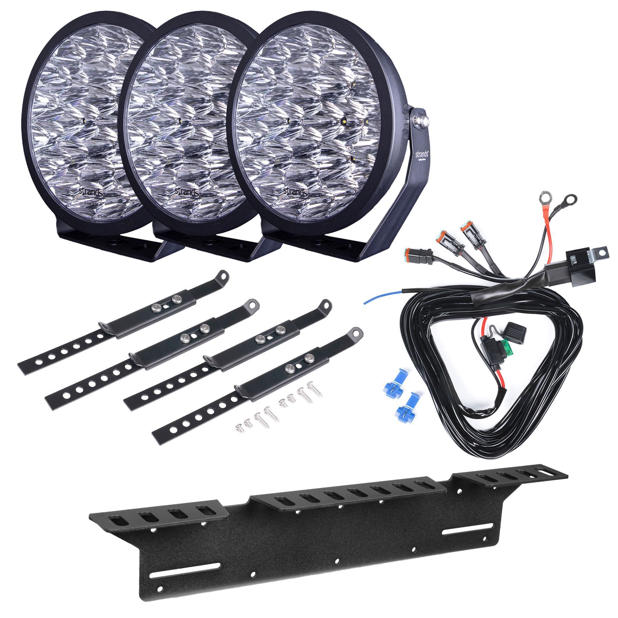 Auxiliary light Strands YUKON 9 2.0 Spot - Round / 23 cm / 113 W / Off-road, 3 pcs - Complete set afbeelding
