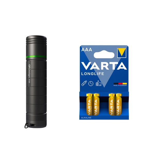 Lommelykt GP P36 - 300 lm / 117 mm / 3 x AAA, GP P36 + 4 stk. Varta Long Life AAA-batterier