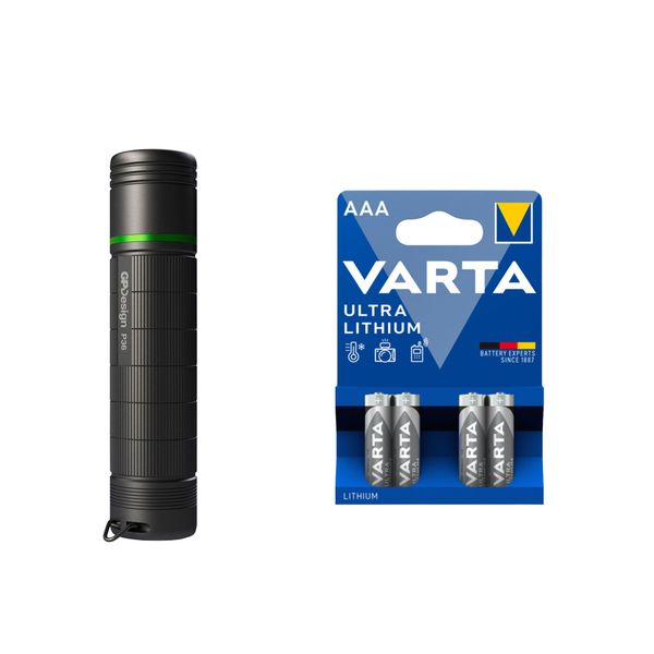 Lommelykt GP P36 - 300 lm / 117 mm / 3 x AAA, GP P36 + 4 stk. Varta Ultra Lithium AAA-batterier