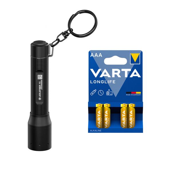 Lommelykt LEDLENSER P3 - 130 lm / 94 mm / 1 x AAA, Ledlenser P3 + 4 stk. Varta Ultra Lithium AAA-batterier