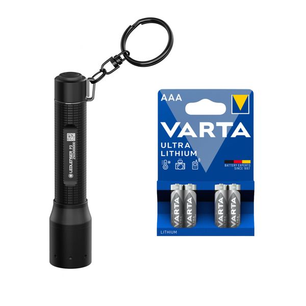 Lommelykt LEDLENSER P3 - 130 lm / 94 mm / 1 x AAA, Ledlenser P3 + 4 stk. Varta Ultra Lithium AAA-batterier
