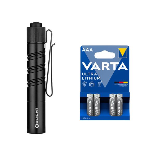 Lommelykt OLIGHT i3T 2 EOS - 200 lm / 89 mm / 1 x AAA, Olight i3T 2 EOS + 4 stk. Varta Ultra Lithium AAA-batterier
