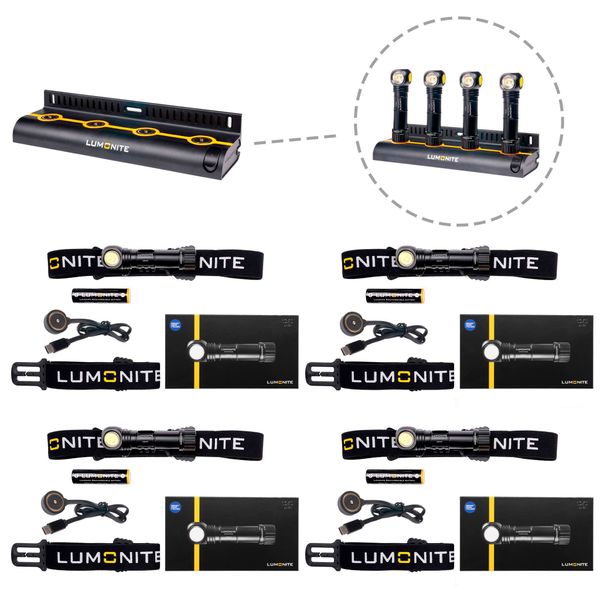 Pannlampa LUMONITE Compass - 1250 lm / Laddbar, 4 st Grundpaket + Laddningsstation