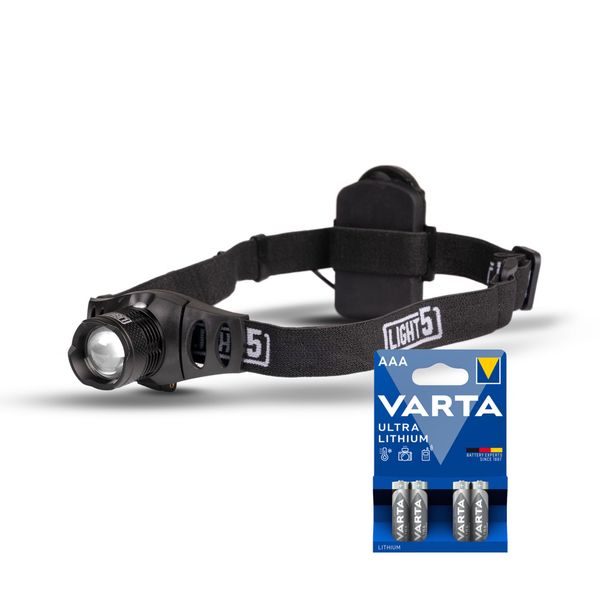 Pannlampa LIGHT5 Zoom H22 - 210 lm / 3 x AAA, 1 st + 4 st Varta Ultra Lithium AAA-batterier