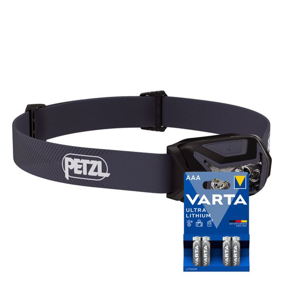 Hodelykt PETZL Actik - 450 lm / 3 x AAA, Svart + 4 stk. Varta Ultra Lithium AAA-batterier