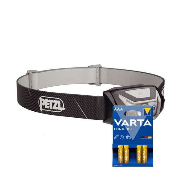 Hodelykt PETZL Tikka - 350 lm / 3 x AAA, Svart + 4 stk. Varta Long Life AAA-batterier