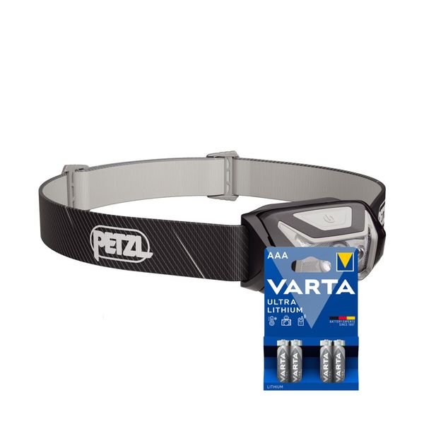Hodelykt PETZL Tikka - 350 lm / 3 x AAA, Svart + 4 stk. Varta Ultra Lithium AAA-batterier