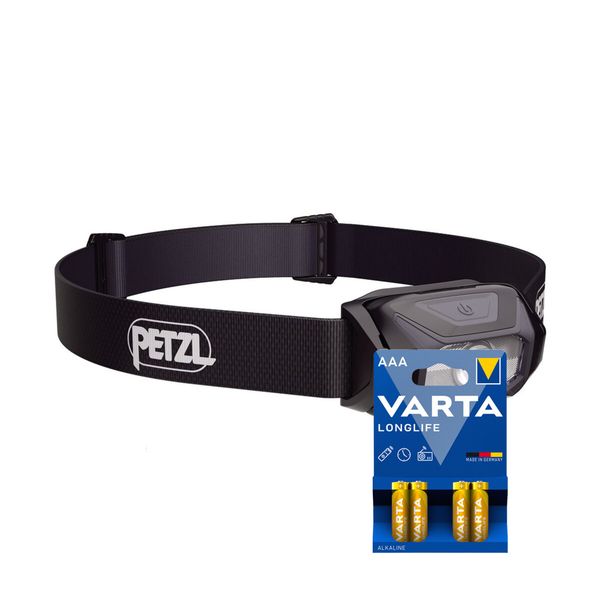 Hodelykt PETZL Tikkina - 300 lm / 3 x AAA, Svart + 4 stk. Varta Long Life AAA-batterier