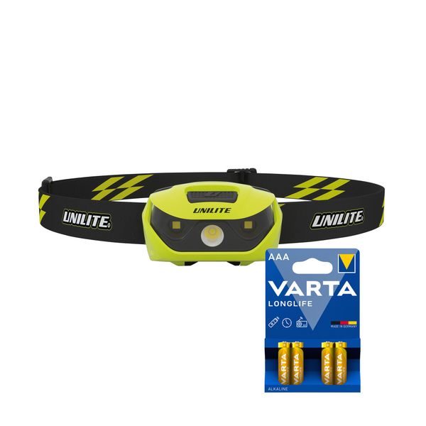 Hodelykt UNILITE PS-HDL1 - 160 lm / 2 x AAA, Unilite PS-HDL1 + 4 stk. Varta Long Life AAA-batterier