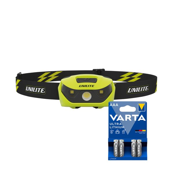 Hodelykt UNILITE PS-HDL1 - 160 lm / 2 x AAA, Unilite PS-HDL1 + 4 stk. Varta Ultra Lithium AAA-batterier