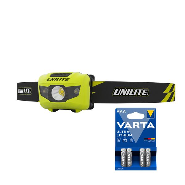 Hodelykt UNILITE PS-HDL2 - 200 lm / 3 x AAA, Unilite PS-HDL2 + 4 stk. Varta Ultra Lithium AAA-batterier