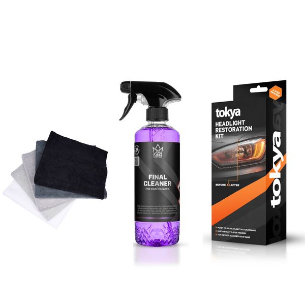 Poleringssats Strålkastare TOKYA Headlight Restoration Kit, 1 st Restoration Kit + Final Cleaner + Mikrofiberdukar (5 st)