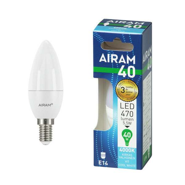 LED-pære AIRAM E14 Candle, 4000K, 4.9W / 500 lm