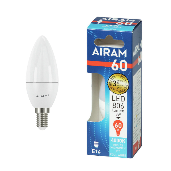 LED-pære AIRAM E14 Candle, 4000K, 8 W / 806 lm