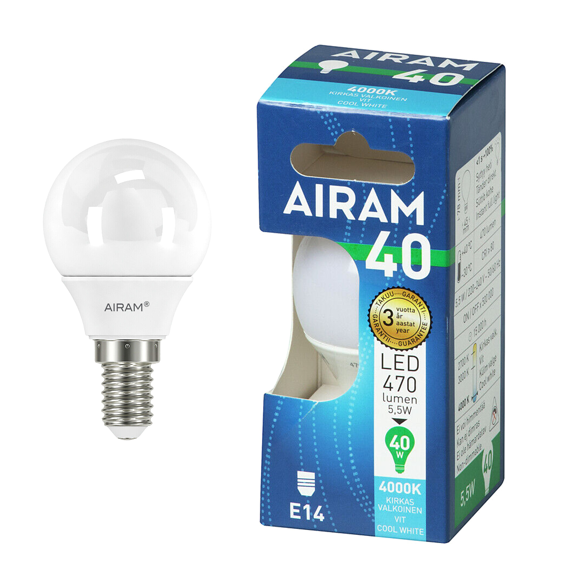 LED-lampa Airam E14 Long, 4000K, 5.5 W / 470 lm