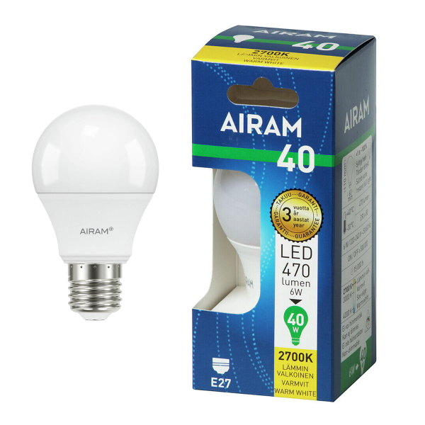 LED-pære AIRAM E27, 2700K, 6 W / 470 lm