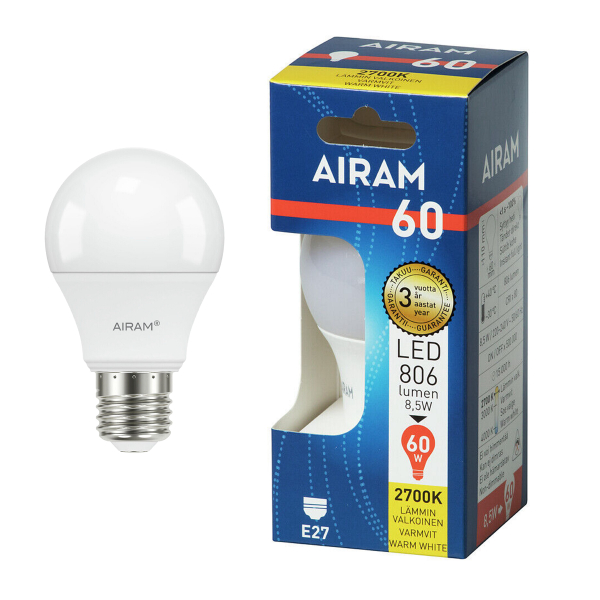 LED-pære AIRAM E27, 2700K, 8.5 W / 806 lm