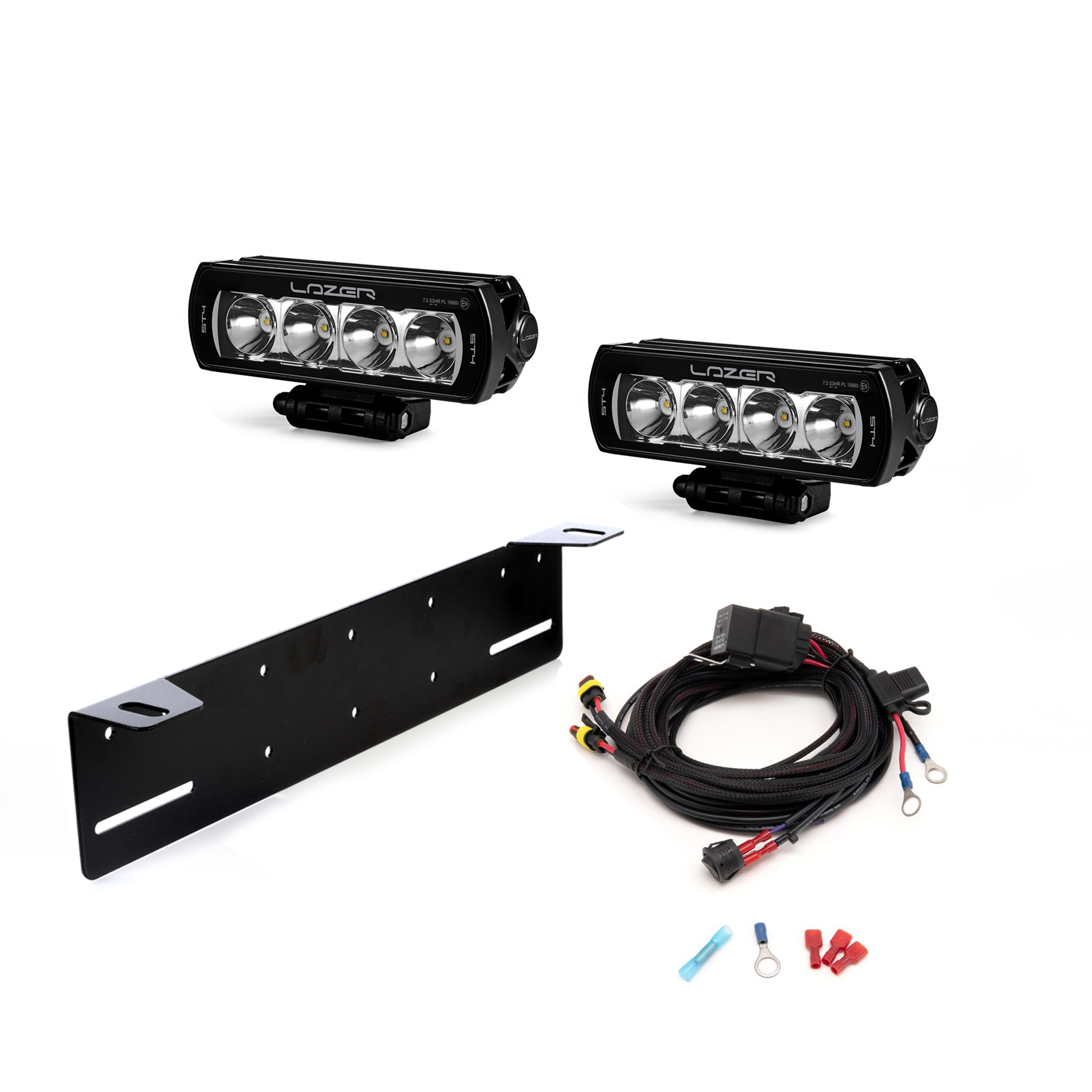 Lisävalo Lazer ST4 Evolution - Suora / 21 cm / 47W / Ref. 7.5, 2 kpl - Täydellinen setti