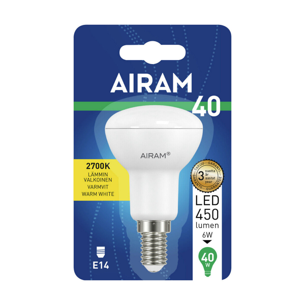 LED-spotpære AIRAM E14 R50, 2700K / 110°, 6 W / 450 lm