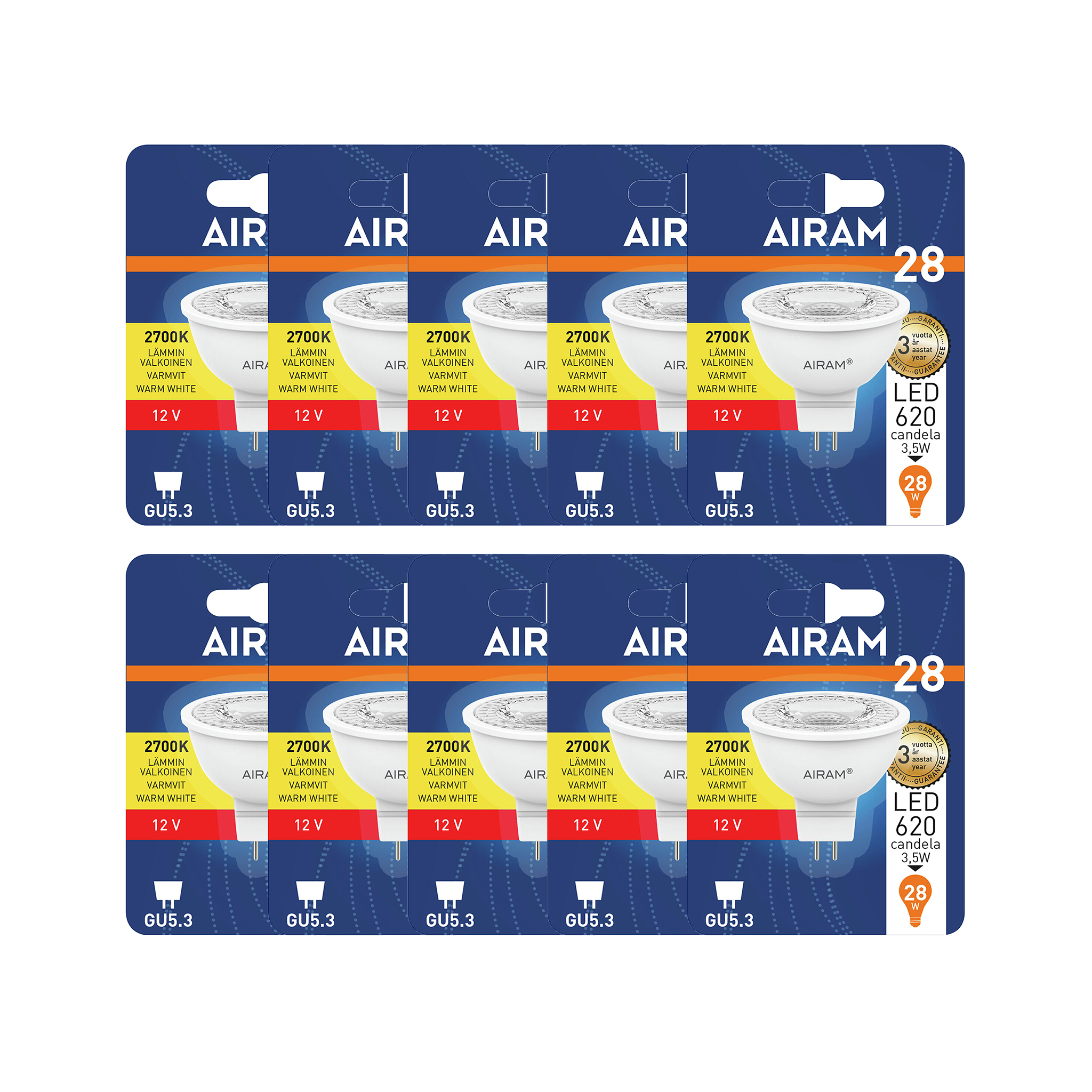 LED-lampa Airam MR16 - 2700K / 3.5 W / 36°, 10 st